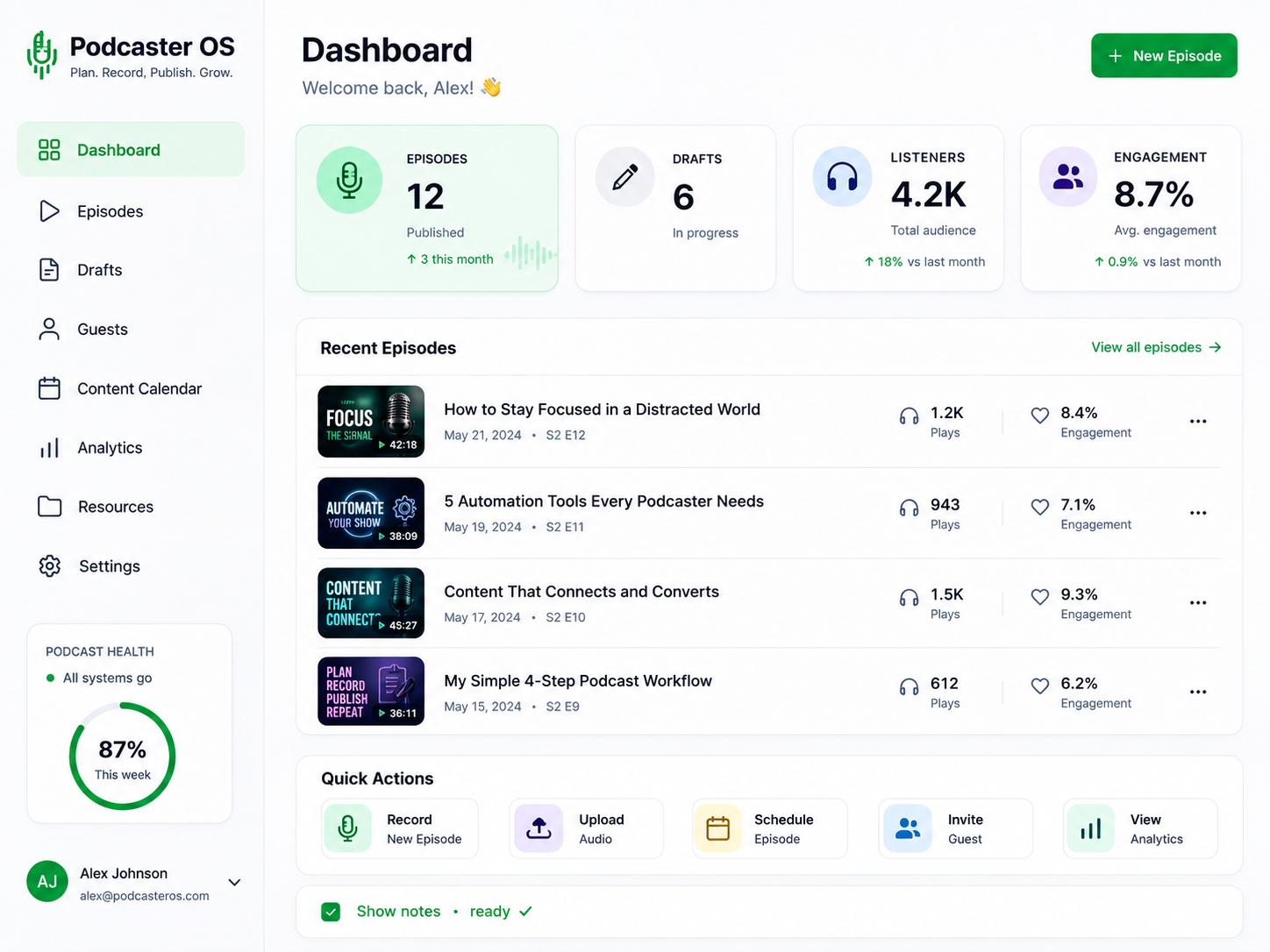 Podcaster OS dashboard