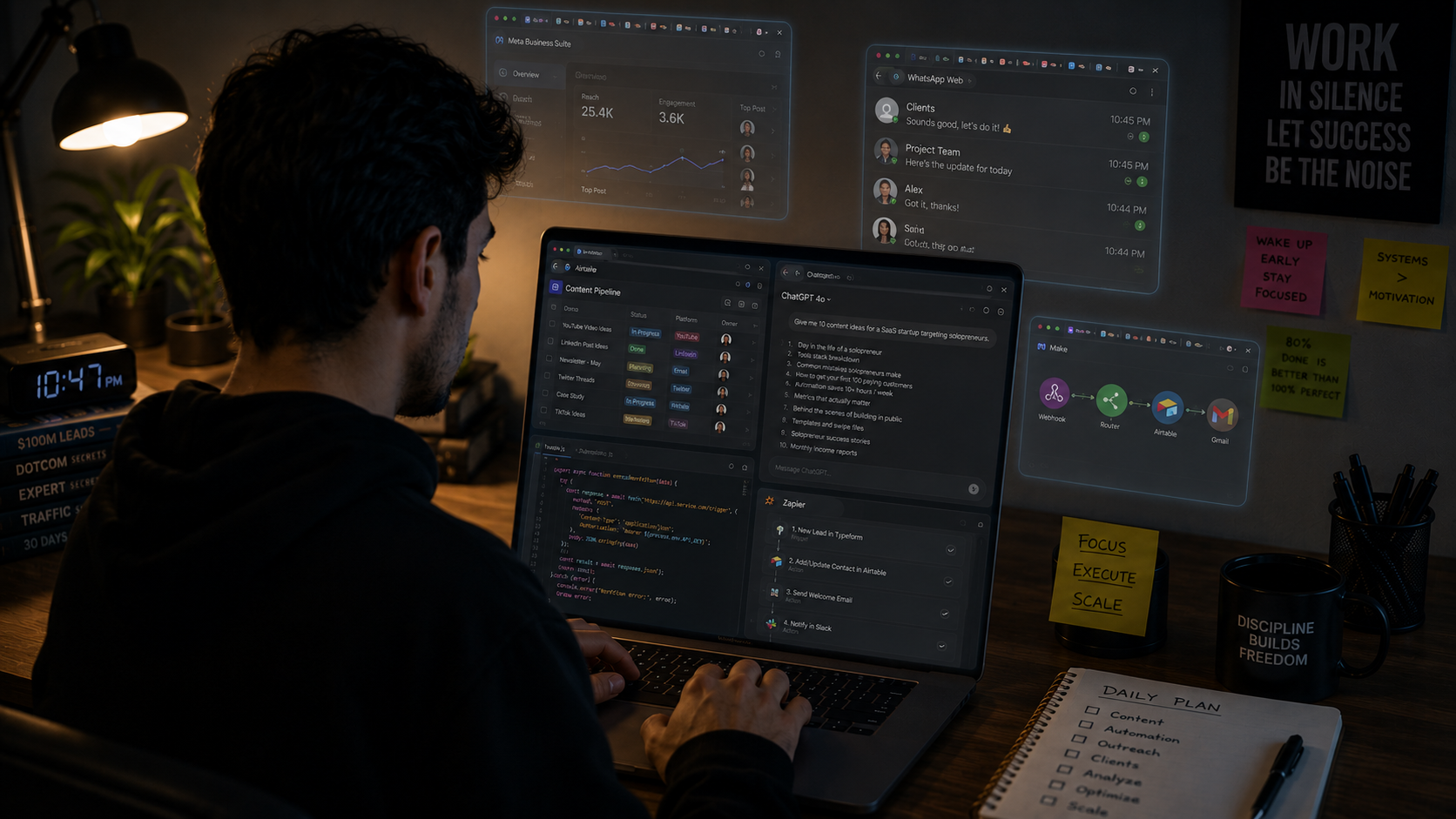 Founder with many tabs open